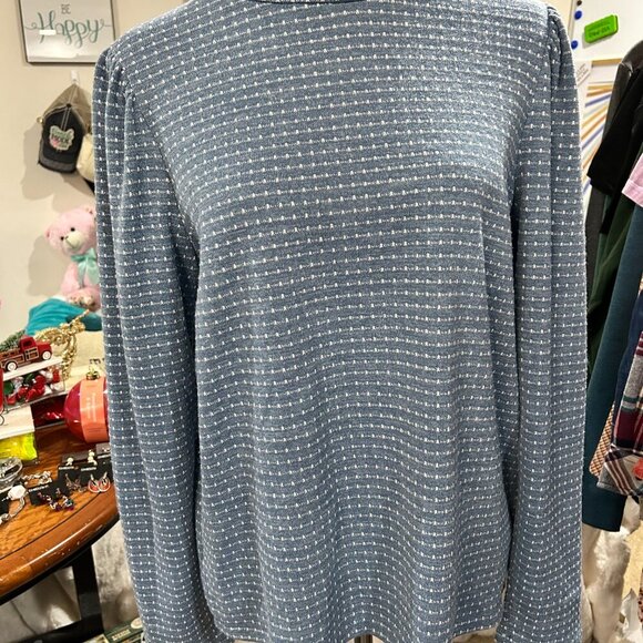 Madewell Blue Textured Mock Neck Knit Top — XL — Soft Stretchy Long Sleeve - Picture 2 of 7